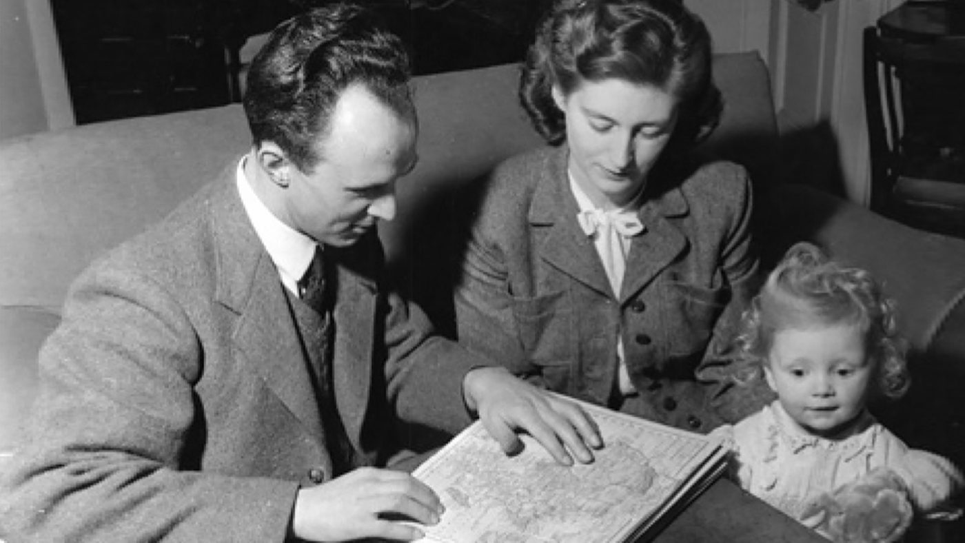 Sir John and Lady Jean Wilson and their daughter Claire, 1950.