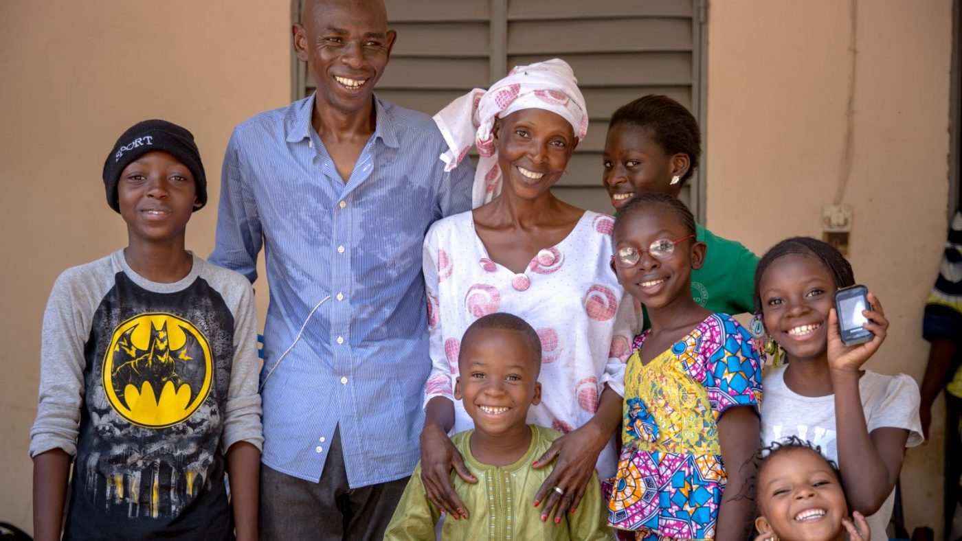 Mafoune with her family - parents, two boys and three girls.