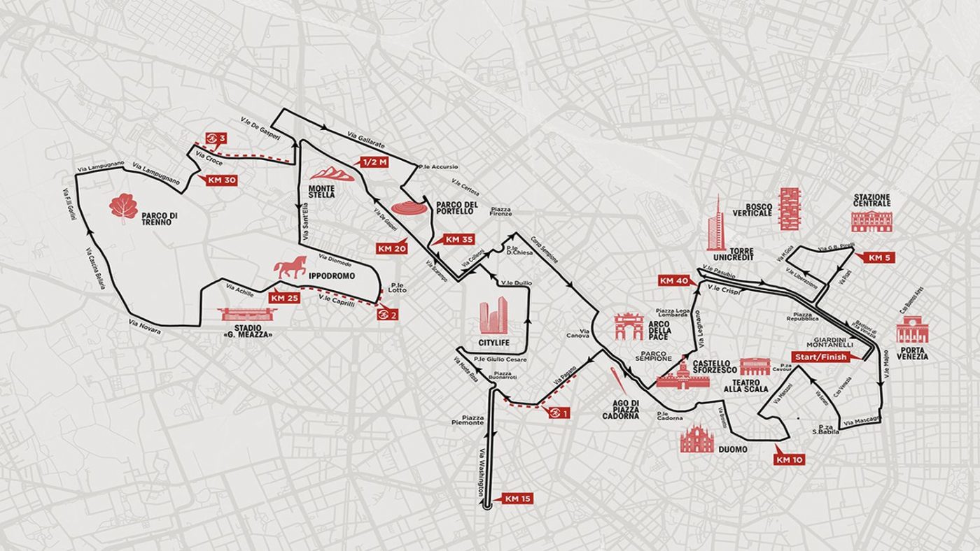 Mappa del percorso della maratona di Milano