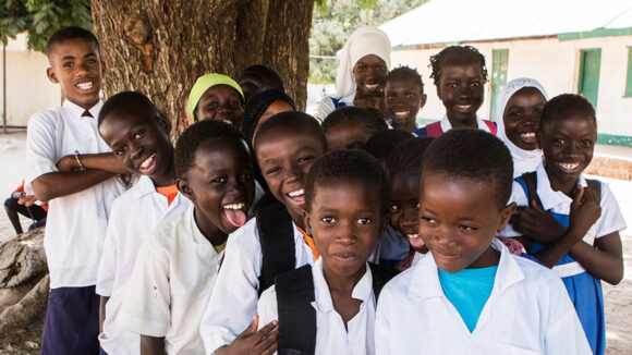 School children in The Gambia celebrating the country being trachoma free.